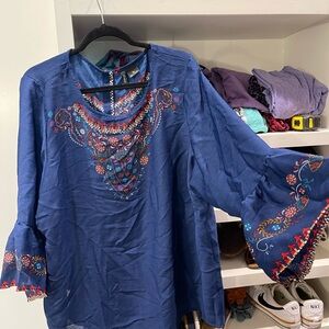 New Directions Blue and Red Floral Blouse